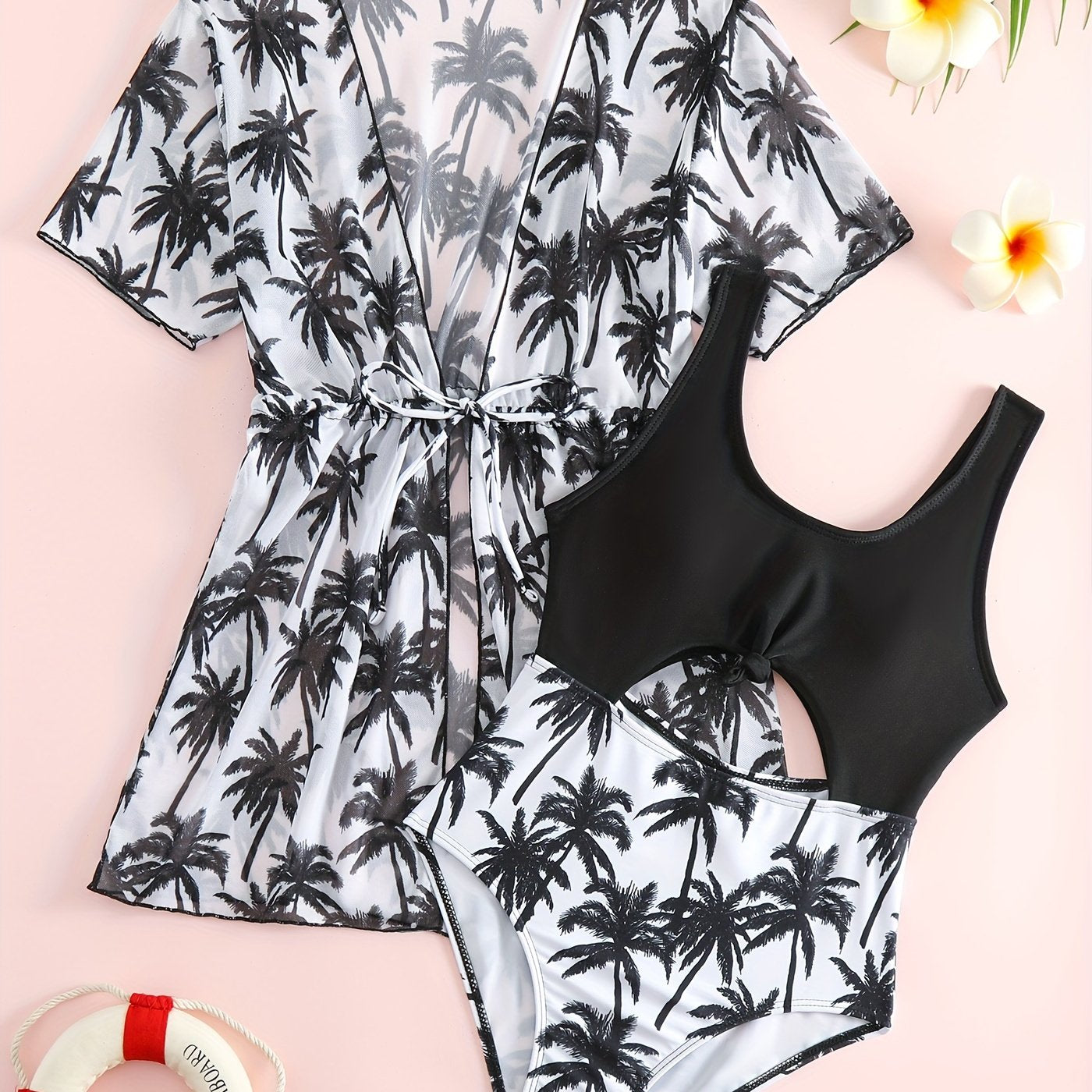 Girl's Coconut Pattern Swimsuit & Cover Up Tankini Set