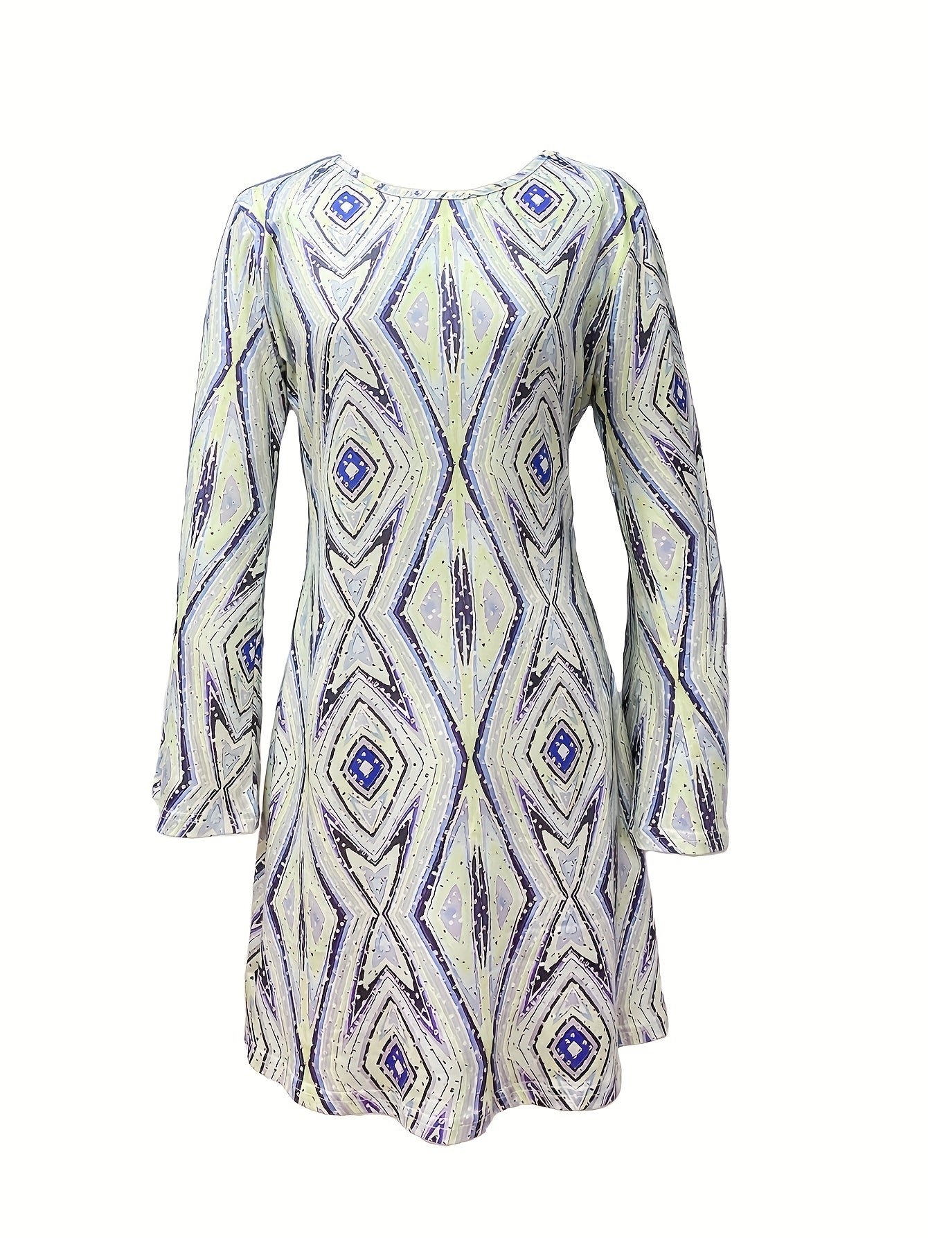 Disco Dress Women's Geo Print Bell Sleeve Mini Dress