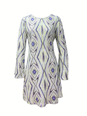 Disco Dress Women's Geo Print Bell Sleeve Mini Dress