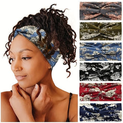 6pcs Boho Headband Wide Flower Hair Band Elastic Sports Sweatband