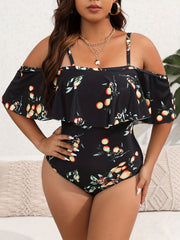 Ruffle Trim Fruit Print One Piece Swimsuit