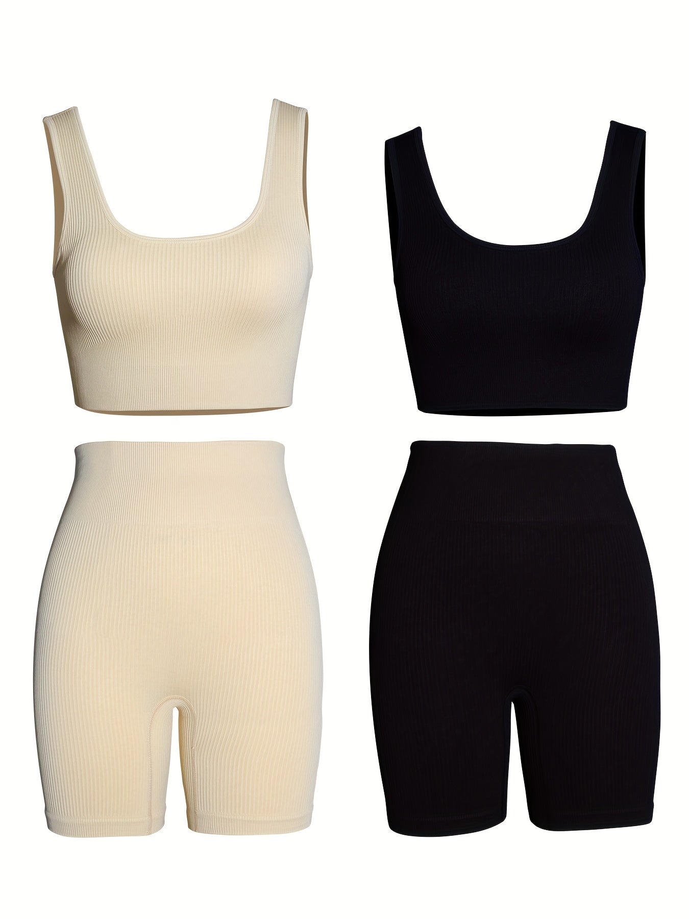 4pcs Women's Seamless Backless Tank Sport Bra & High Waist Shorts Set