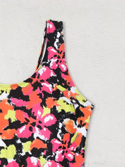 Colorblock Tie Dye Floral Print One Piece Swimsuit