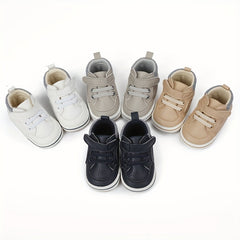 Baby Boy's Solid Walking Shoes With Hook And Loop Fastener