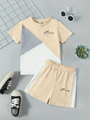 Boys 2pcs Block T shirt & Shorts Set Kids Casual Summer