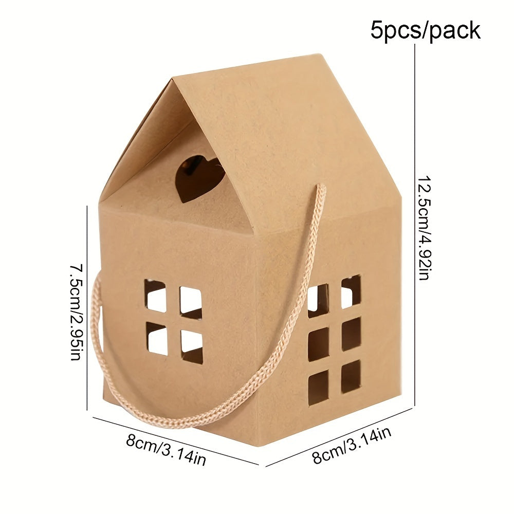 5pcs Christmas House Shape Candy Boxes Gift Wrapping Box Xmas Party Decoration