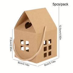 5pcs Christmas House Shape Candy Boxes Gift Wrapping Box Xmas Party Decoration