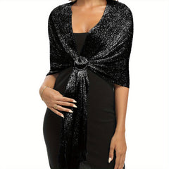Metallic Shawls Round Buckle Tassel Wraps Scarf For Evening Party Wedding