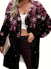 Floral Print Long Sleeve Open Front Cardigan