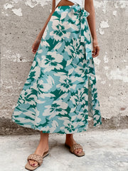 Floral Print Bow Split Skirt Boho Maxi Skirt