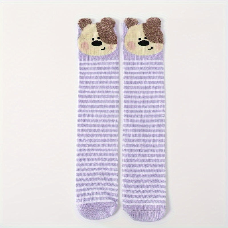 Teen's Animal Pattern Striped Knee High Socks - Comfy Long Stockings