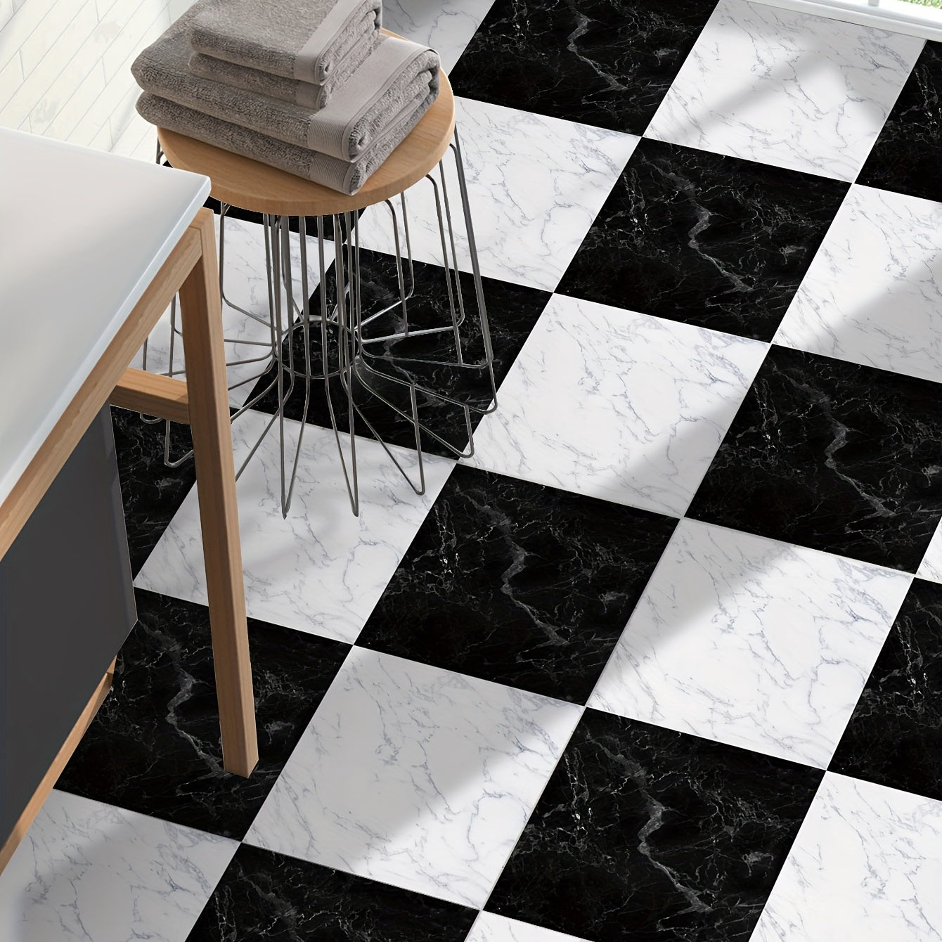Set Of 4 Marble Floor Tile Sticker Self-adhesive Waterproof Wall Sticker Vinyl