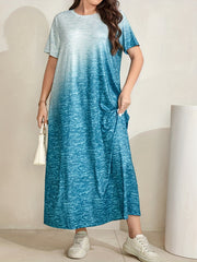 Ombre Print Short Sleeve Maxi Dress