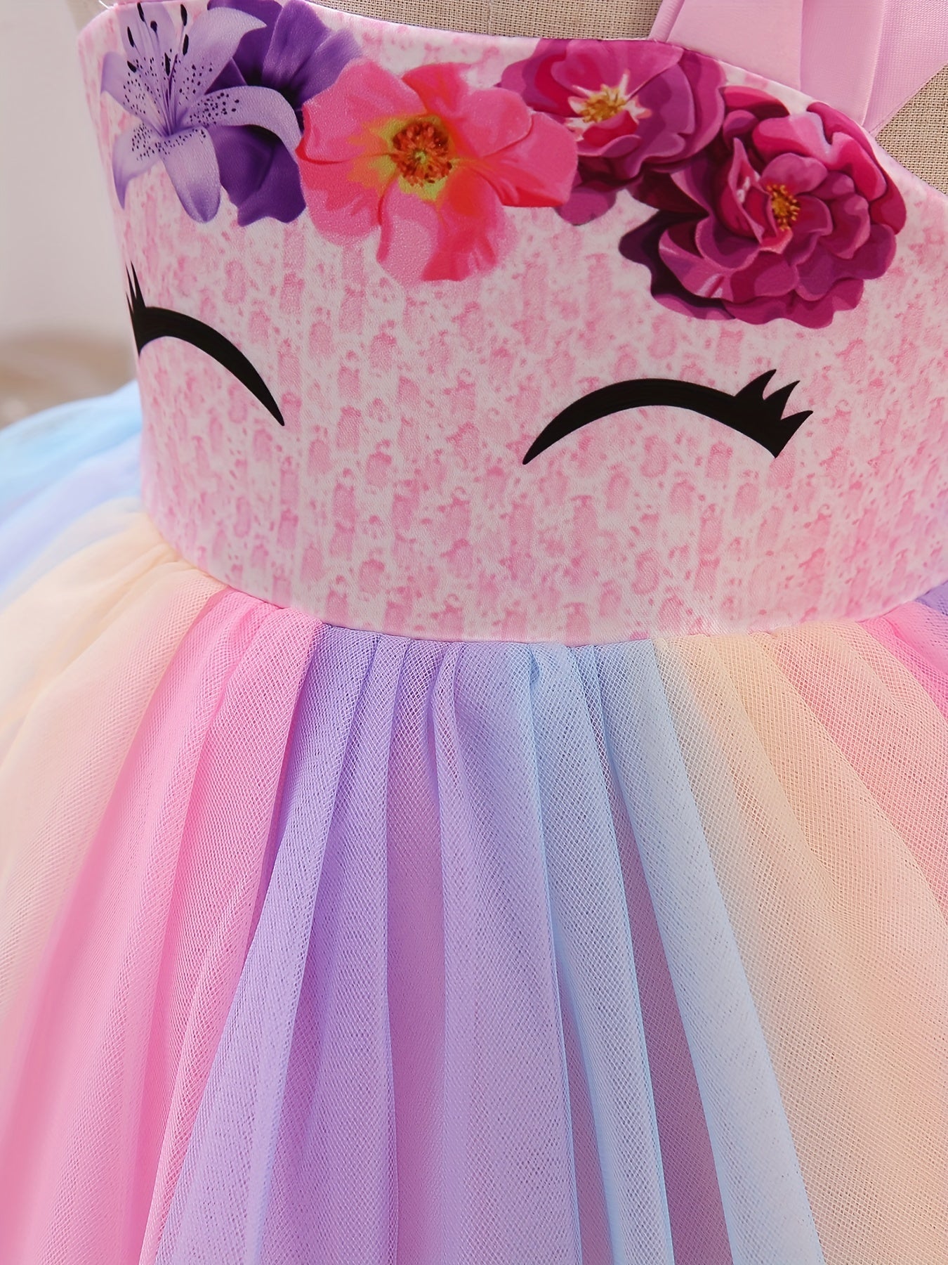 Baby Girls Unicorn Floral Mesh Gown Dress For Party