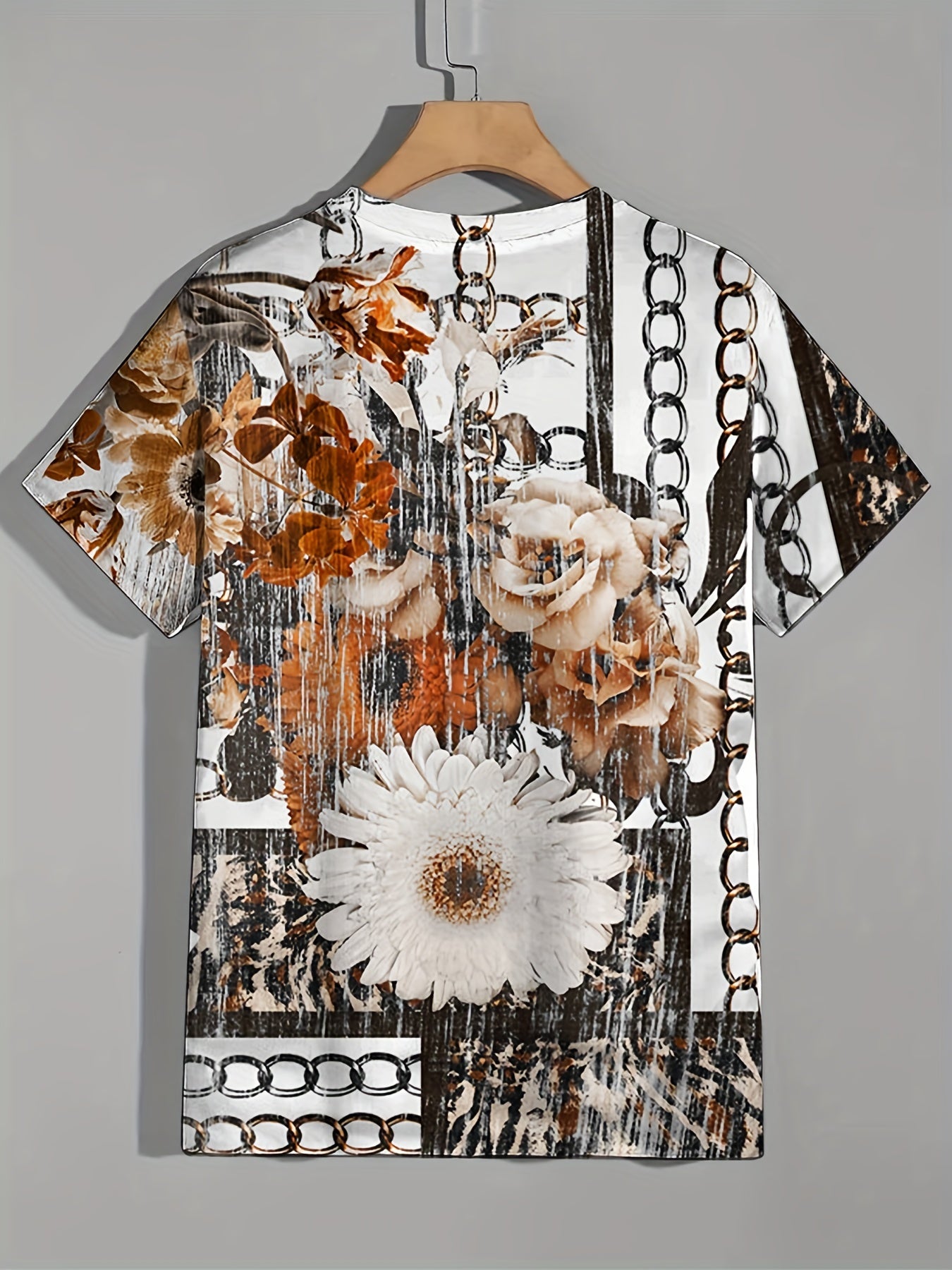 Men's Flower Print T shirt Casual Comfy Stretch Tee