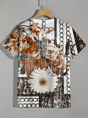 Men's Flower Print T shirt Casual Comfy Stretch Tee