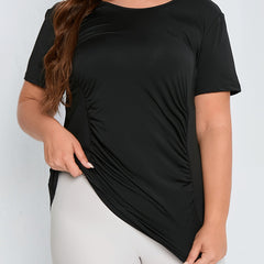 Sports Top Women's Plus Solid Short Sleeve Round Neck Cut Out