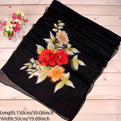 Thin Chiffon Scarf Flower Print Shawl Women's Windproof Sunscreen Head Wrap