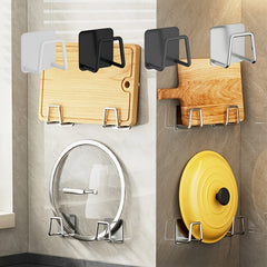 4pcs Stainless Steel Storage Hook Wall Mounted Rack Pot Lid Cutting