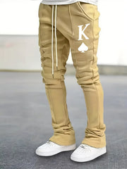 Men's Slim Fit Flared Joggers with Spade Pattern Drawstring Pants