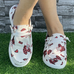 Heart Print Breathable Skate Shoes Casual Flat Non Slip Canvas Sneakers