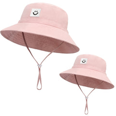 Kids Smile Face Patch Sun Hat Bucket Hat Adjustable Straps