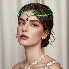 Bohemian Bridal Headpiece Green Gemstones Wedding Party Hair Accessory
