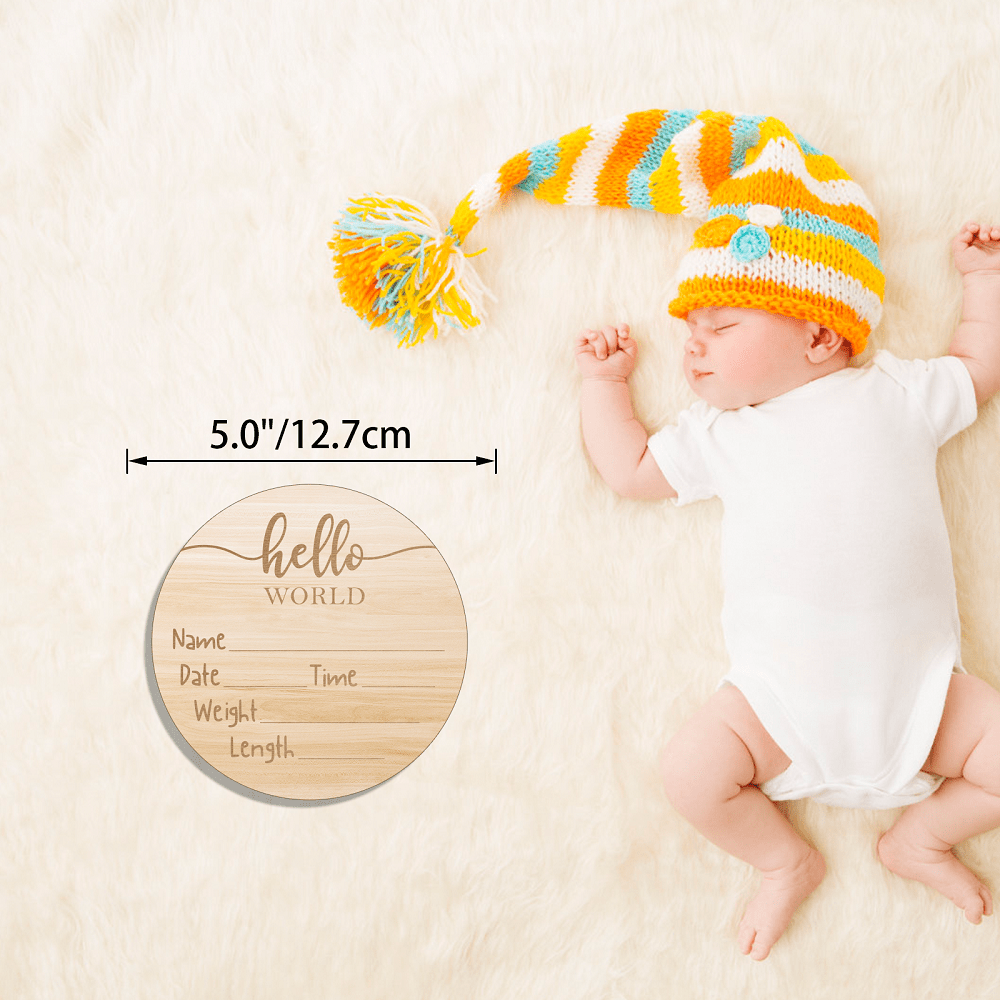 Hello World Wooden Laser Cut Baby Announcement Sign