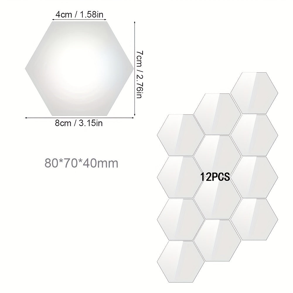 12 Removable Acrylic Mirror Set Wall Sticker Decal Hexagonal Mirror Tile Decal