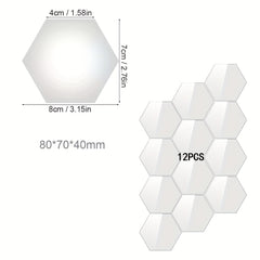 12 Removable Acrylic Mirror Set Wall Sticker Decal Hexagonal Mirror Tile Decal