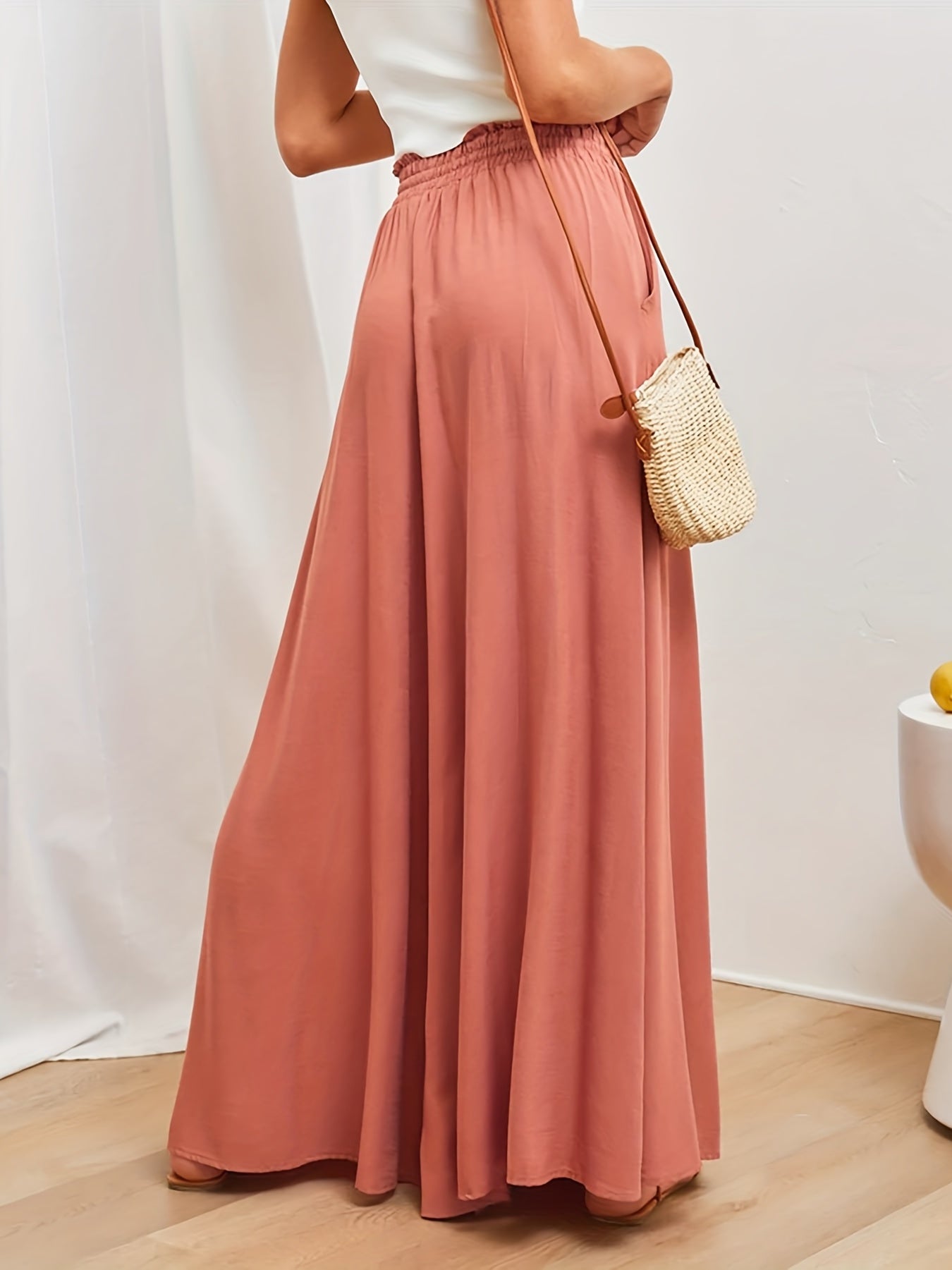 Wide Leg Palazzo Pants Smocked Waist Casual Summer Spring