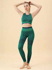 2Pcs Snakeskin Print Yoga Set Crop Tank Top & Mesh Running Pant Activewear