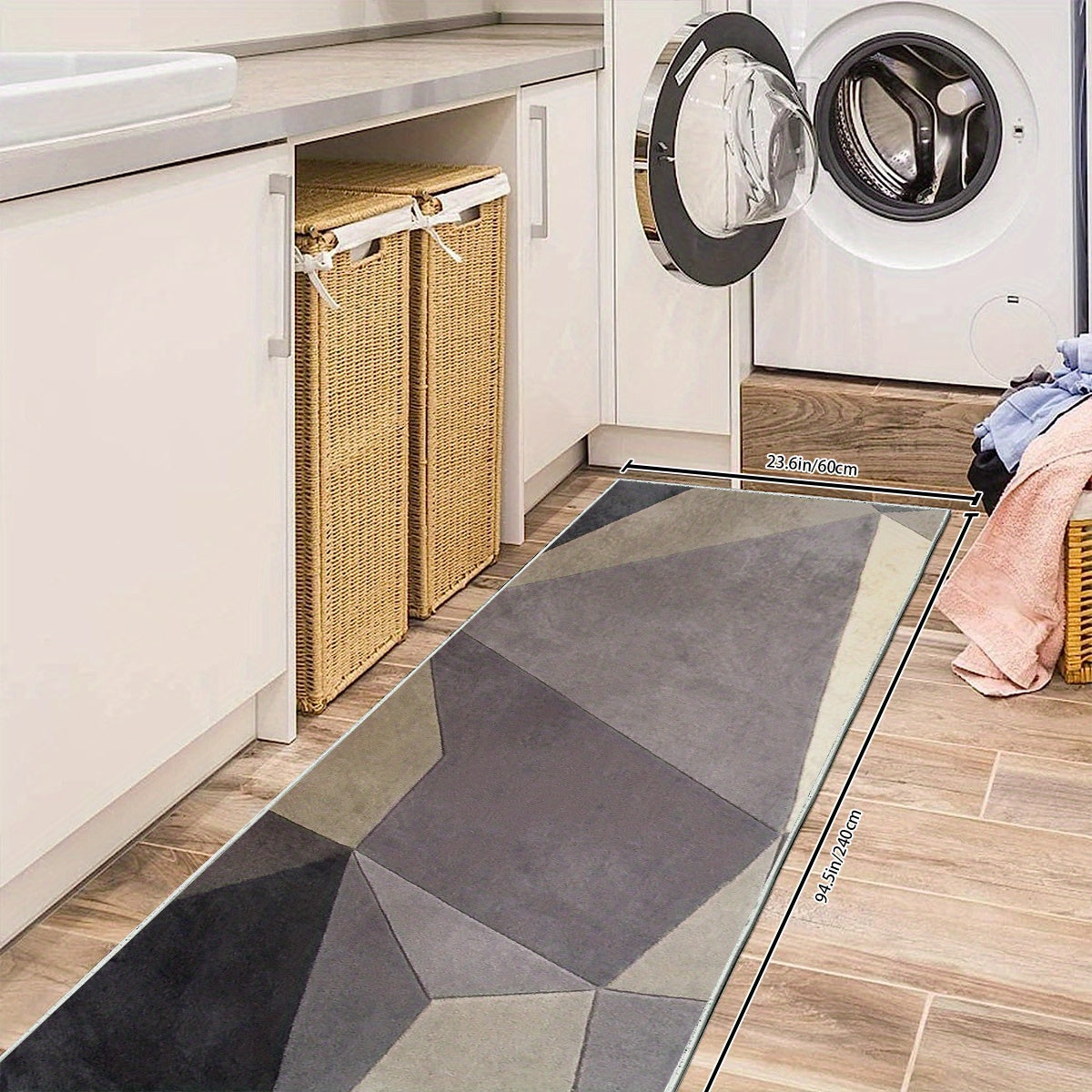 Distressed Woven Area Rug 96x304 Long Non-Slip Carpet