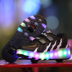 Boy's LED Light Up Roller Shoes With Hook And Loop Fastener