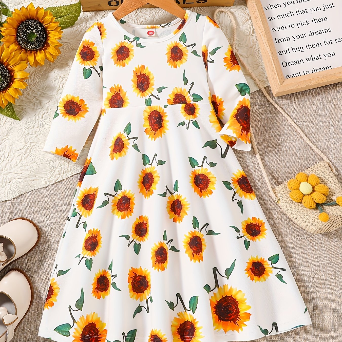 Infant Baby Girl Sunflower Print Midi Dress