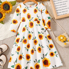 Infant Baby Girl Sunflower Print Midi Dress