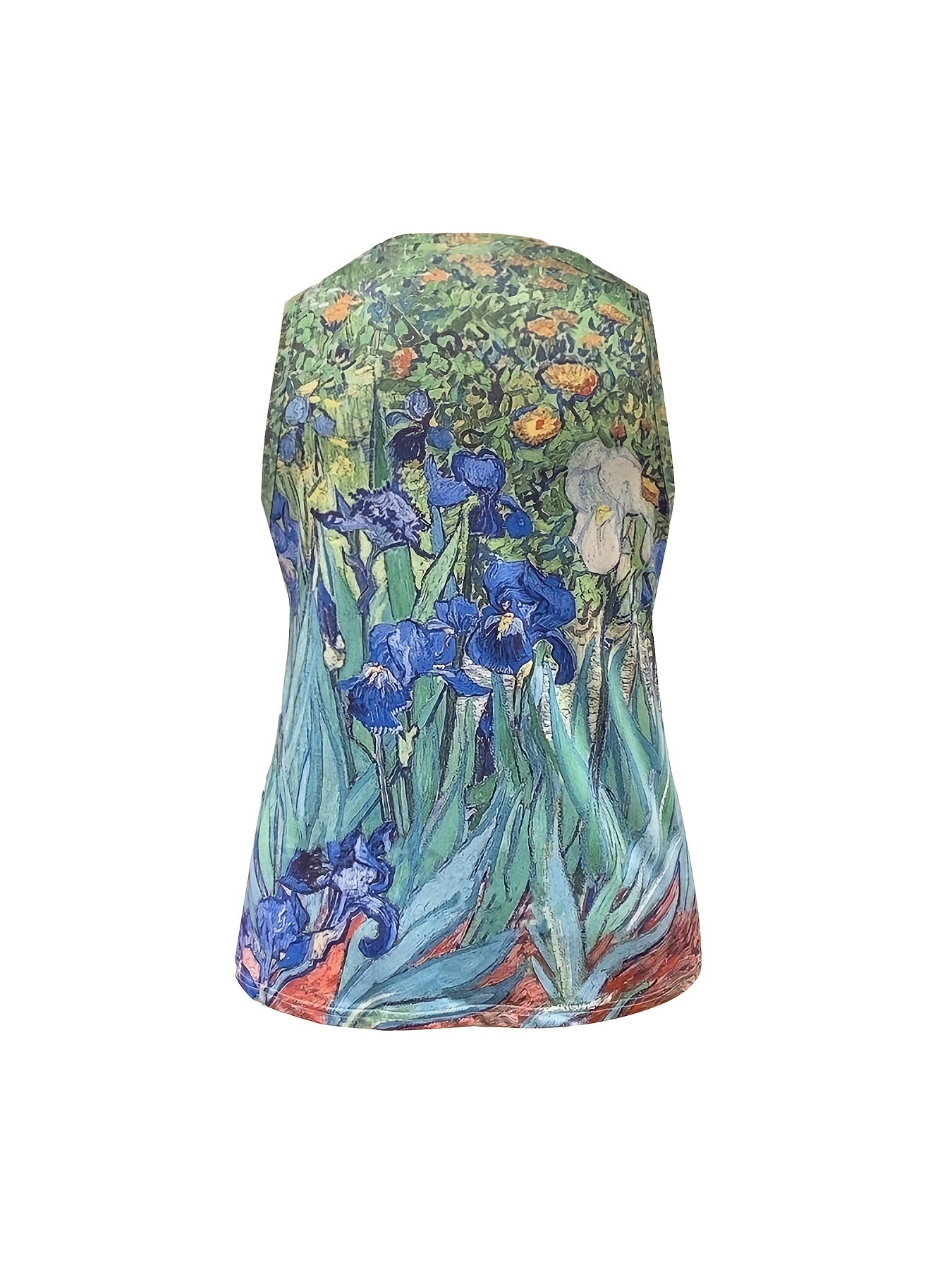 Floral Print Tank Top Round Neck Medium Stretch