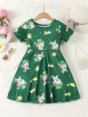 Girls Unicorn Dress Gradient A-line Short Sleeve T-Shirt Dress