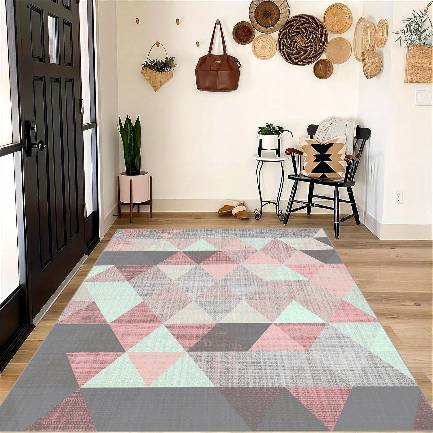 Triangular Pattern Soft Faux Sheepskin Floor Mat Living Room Bedroom Bedside