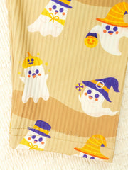 3pc Halloween Leggings For Girls, Cartoon Pattern Ankle Leggings Set