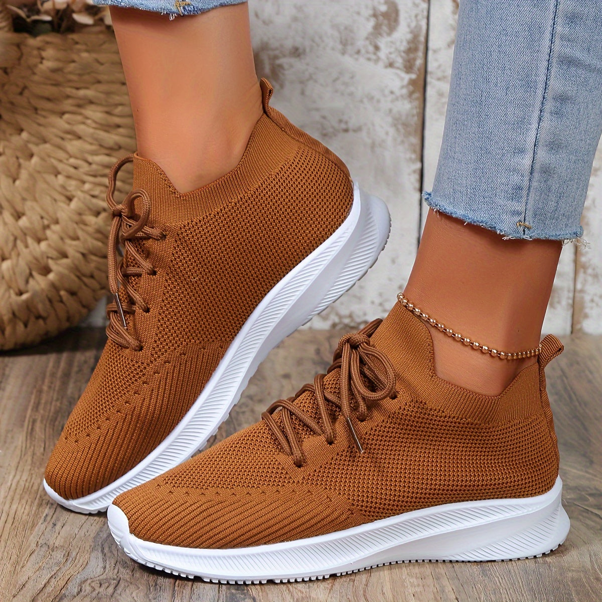 Woven Athletic Running Shoes Lace up Outdoor Casual Sneakers Women's