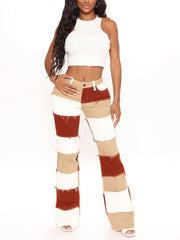 Colorblock High Waist Flared Jeans Patchwork Bell Bottom