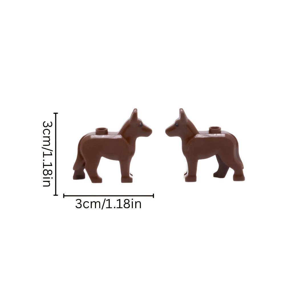 6pcs Dog Building Block Accessories Animal Theme Dog Figurines Deep Brown