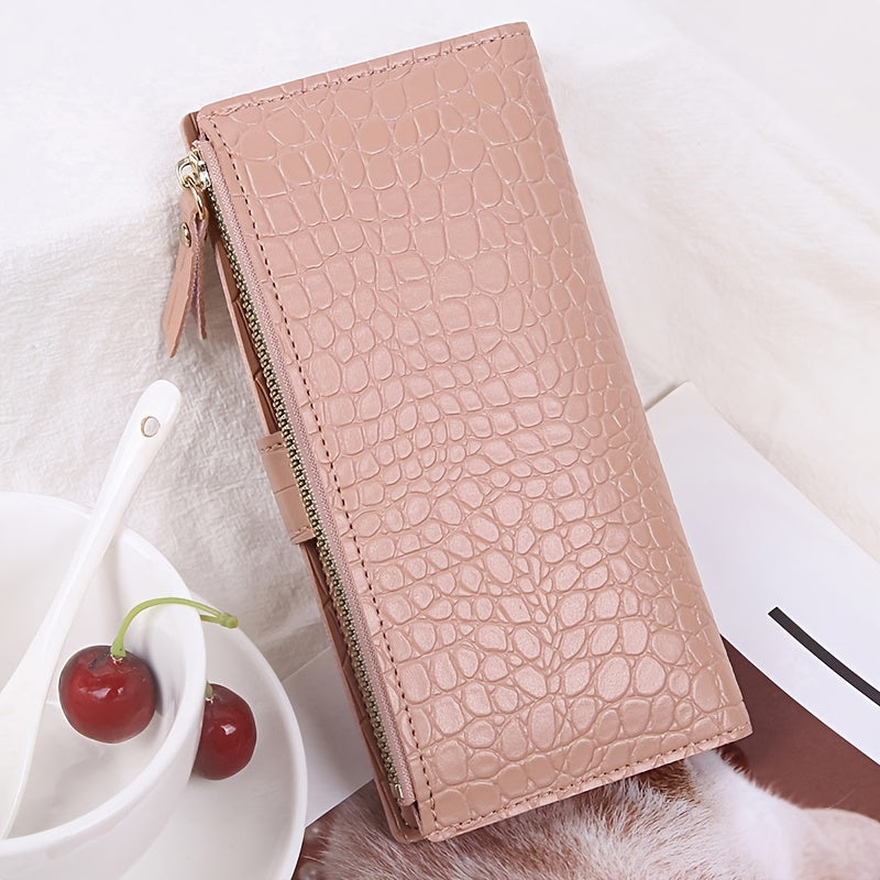 Bi Fold Long Wallet with Phone Pocket & Card Slots - Women's Faux Leather