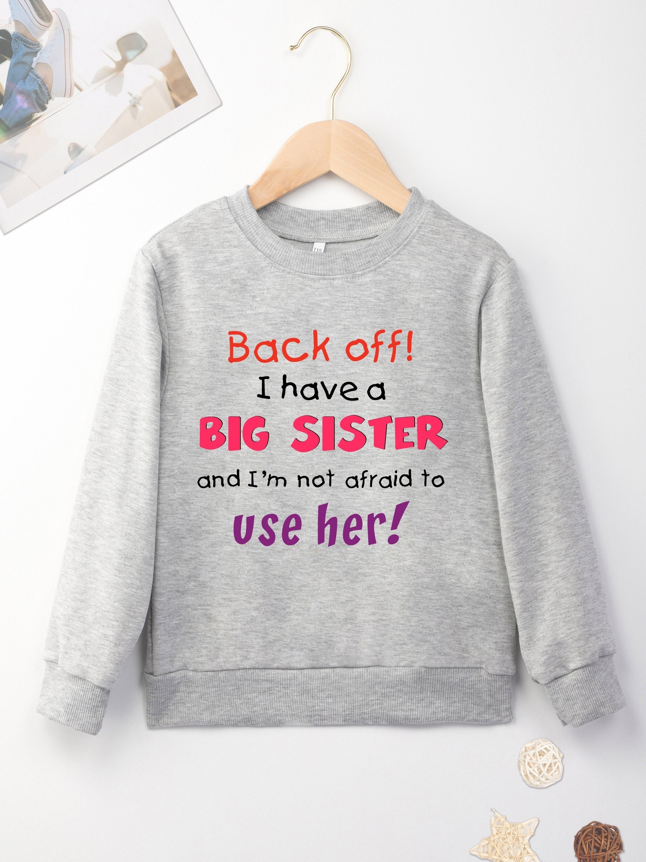 Girls 'Big Sister' Print Crew Neck Sweatshirt - Long Sleeve Pullover