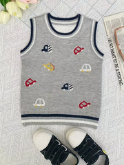 Boys Cartoon Car Graphic Print Sleeveless Sweater Vest