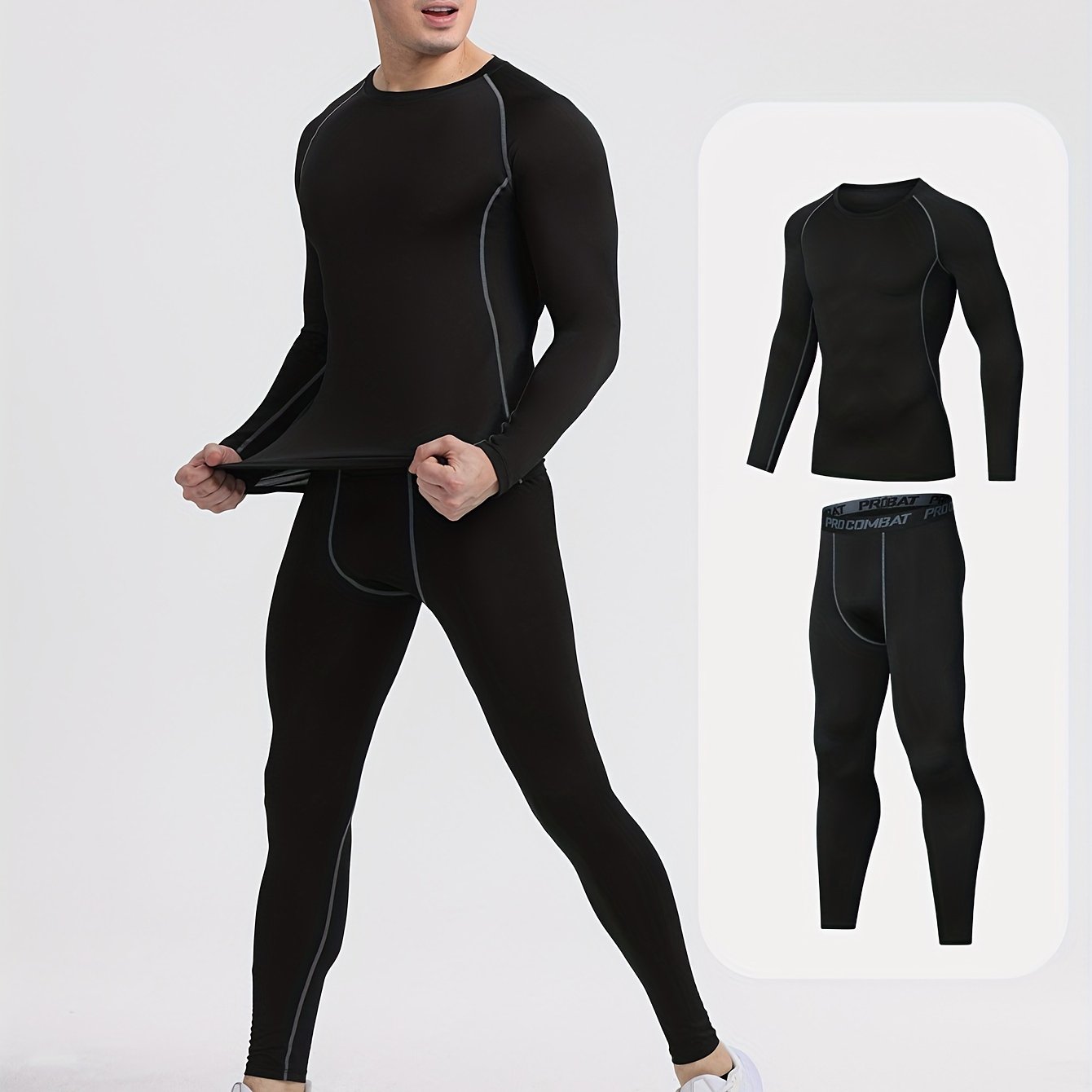 Men's High Stretch Gym Fitness Set Long Sleeve T shirt And Legging Set