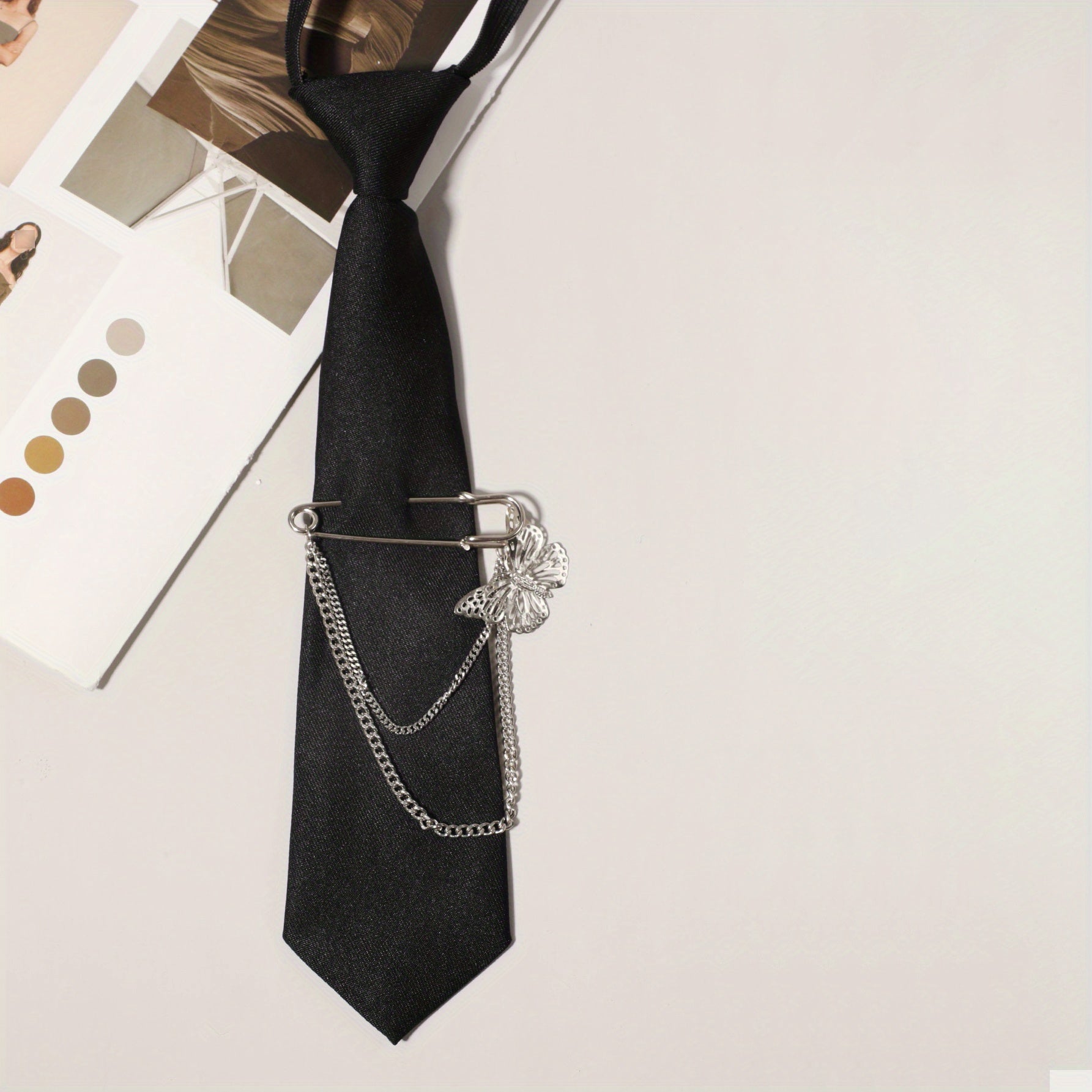 Butterfly Pin Brooch Necktie Casual Tie Pre tied Shirt Tie For Women