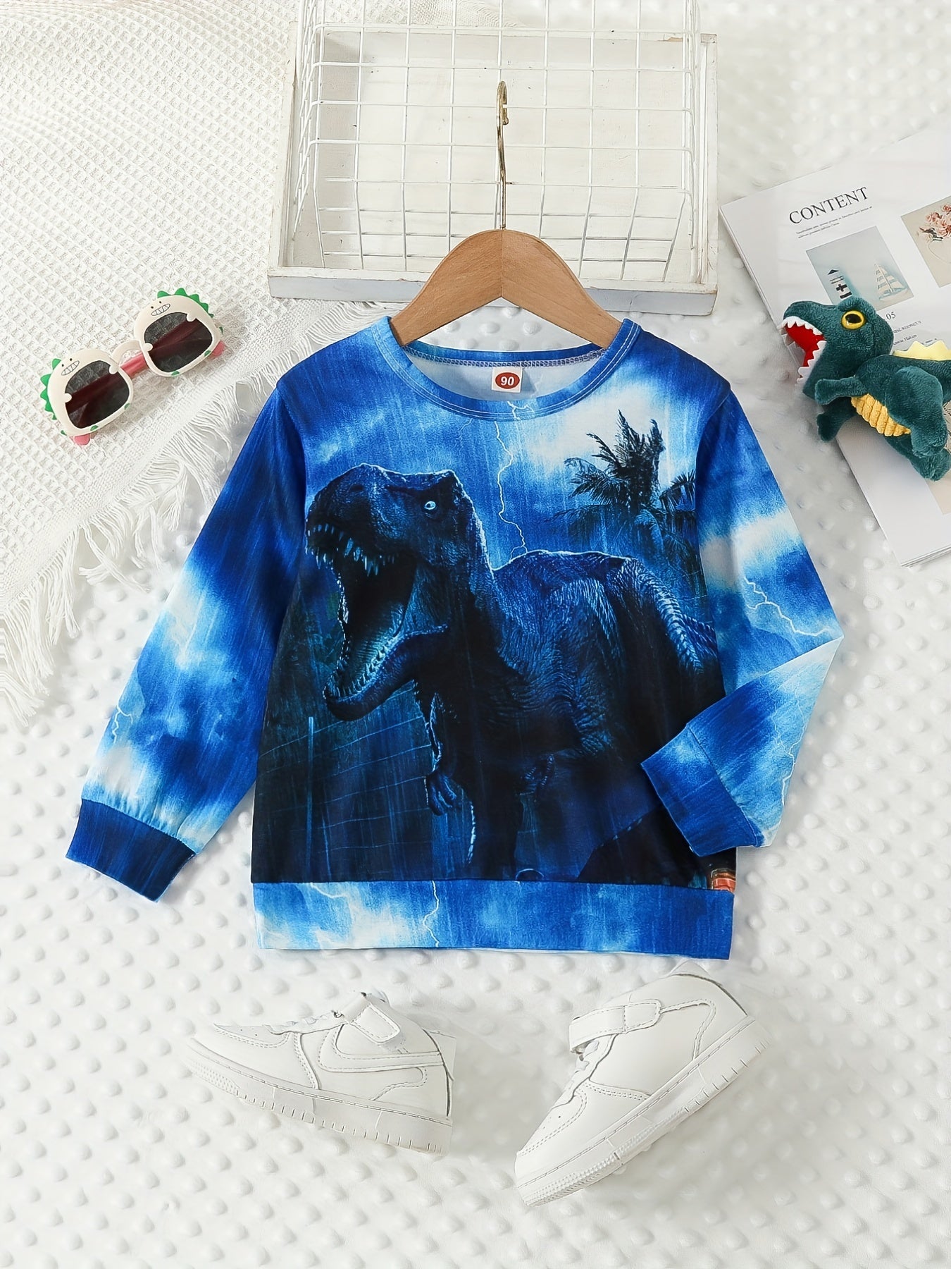 Boys' Printed Crew Neck Sweatshirt Lightening & Dinosaur