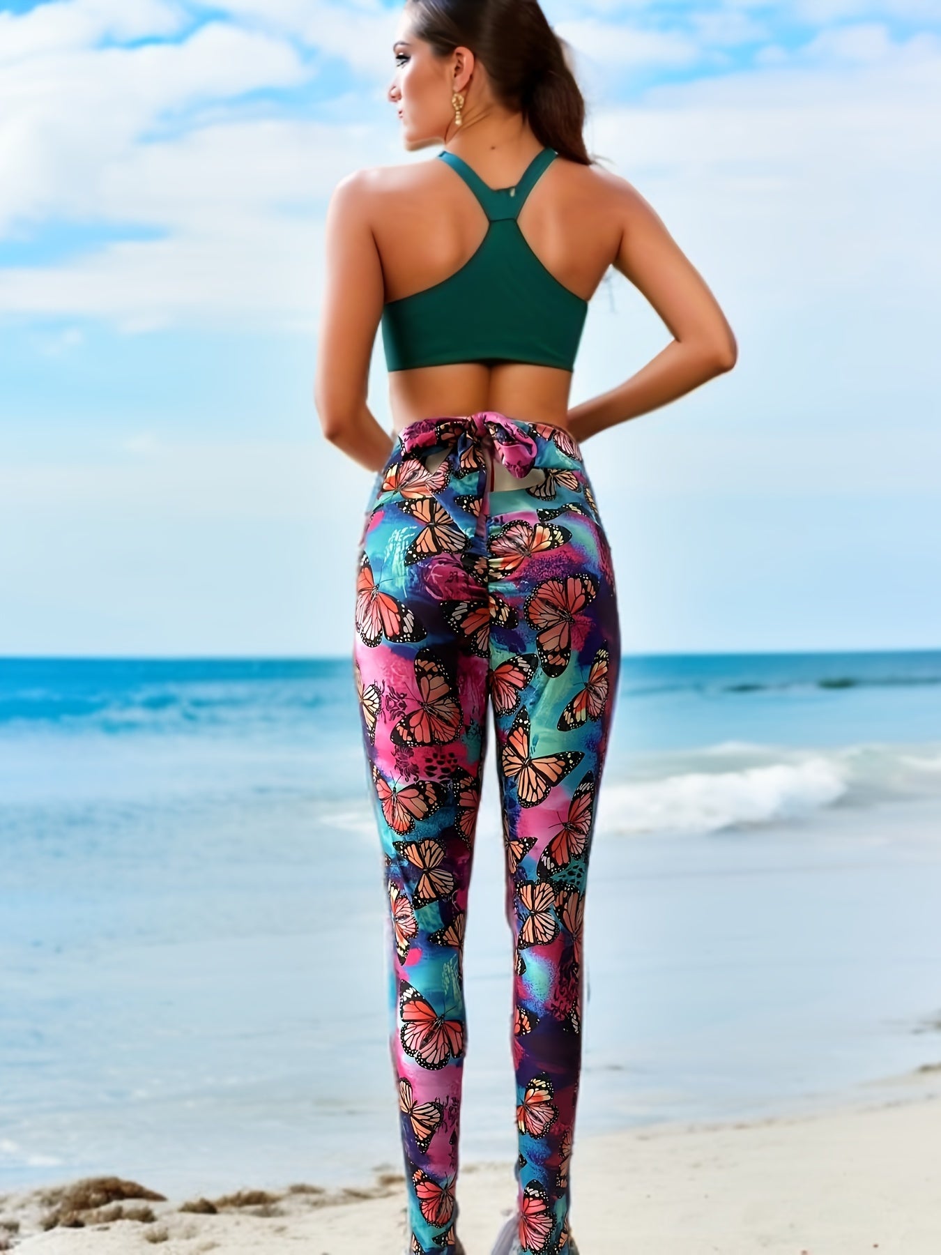 Butterfly Print High Waist Sports Leggings Stretch Butt Lifting Workout Pants